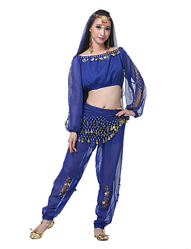 Dancewear Chiffon Belly Dance Pants With Coins For Ladies